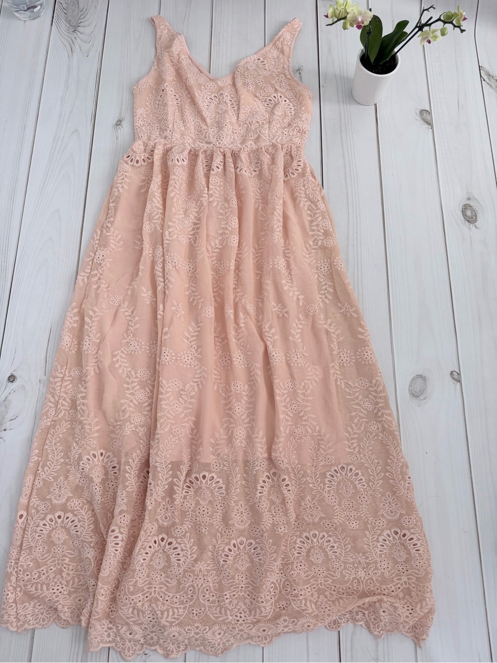 Anthropologie Lace Peach Maxi Dress